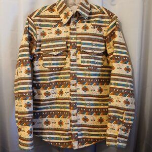 New Mens Flannel Shacket Western Shirt XS Snap up Navajo Thermal Browns Teal Tan